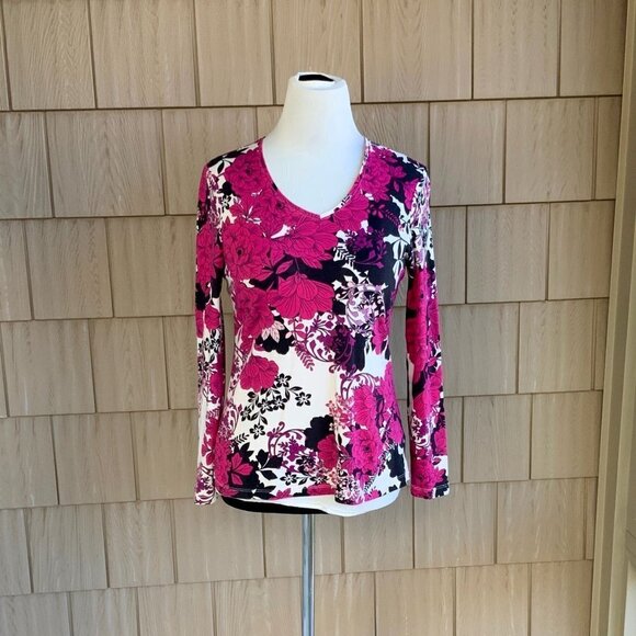 CROFT AND BARROW LADIES MULTI COLORED LS FLORAL TSHIRT TEE TOP SIZE S - Picture 8 of 10
